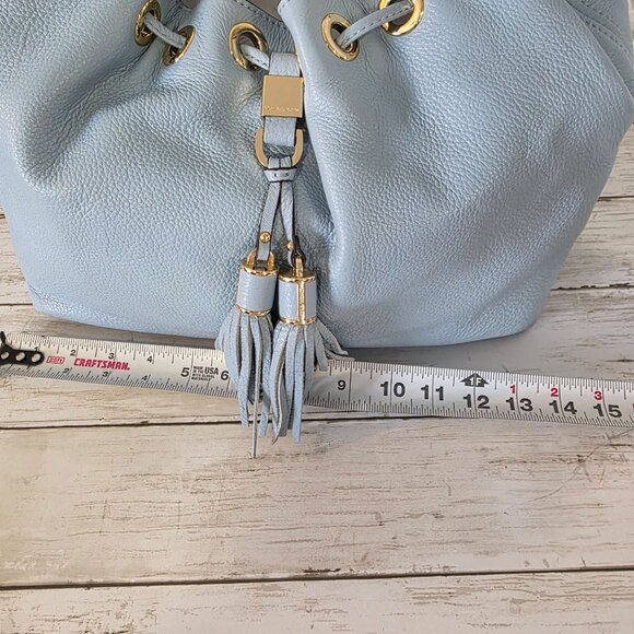 Michael Kors Camden Pebbled Leather Drawstring Bag Light Blue Tasseled Classic - Picture 6 of 12